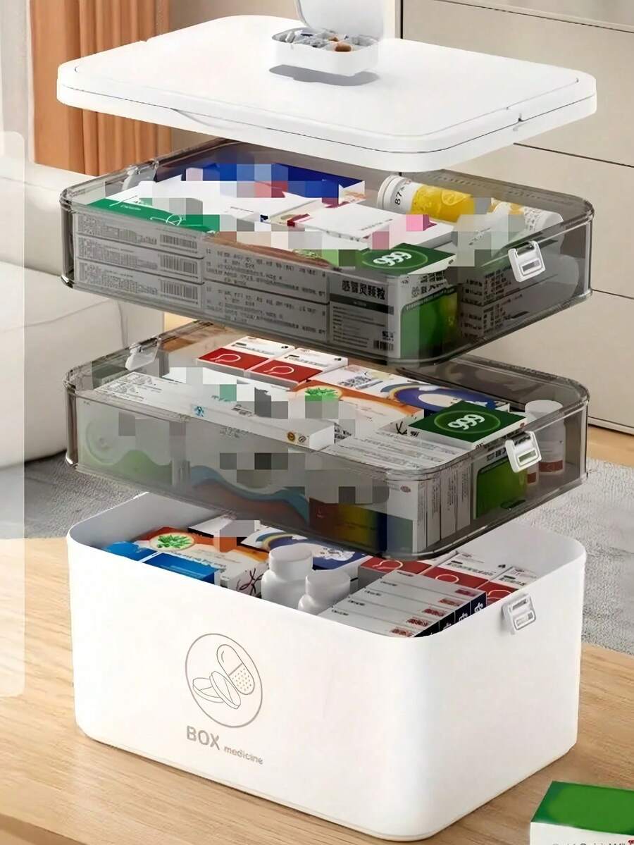 Large Capacity Medicine Storage Box, Home Emergency Storage Box With Snap Closure, Minimalist Pill Container, Medicine Storage Box, First Aid Kit, Desktop Pill Box, Home Organization And Storage, Back To School Supplies, Room Decor