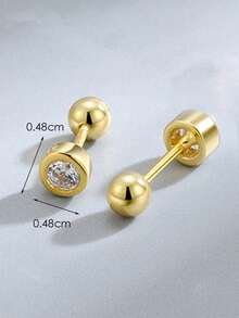 SYMFNY 1 Pair 925 Sterling Silver Round Bezel Set Cubic Zirconia Stud Earrings With Screw Back - Yellow Gold - View 4