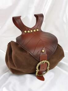 1pc Medieval Leaf Pattern PU Leather Belt Pouch, Vintage Renaissance Waist Bag, Cosplay LARP Costume Accessory Halloween - Multicolor - View 3