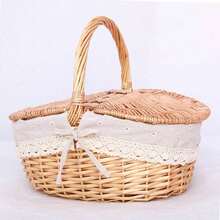 Handmade Wicker Picnic Basket With Double Lid & Handle - Large Willow Food & Fruit Storage Hamper For Camping, Shopping, Home Decor - Unique Gift For Couple, Wedding, Bridal Shower - Multicolor - View 1