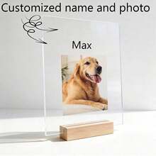 Customized Acrylic Photo Frame For Couples - Personalized Name And Photo Desktop Plaque With Wooden Base, Romantic Gift For Friends, Personalized Acrylic Photo Plaque With Wooden Stand, Customized Name And Photo Desktop Decor, Perfect Gift For Couples And Families - Multicolor - View 6