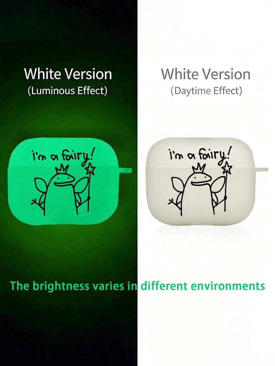 2D Flat Fluorescent Earphone Case With Minimalist Creative Frog Fairy Pattern Compatible With Airpods 4/3/Pro3/ Pro2/Pro, Special Holiday Gifts For Friend And Families - Frosted Transparent - View 1
