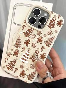 Fashionable Cute Minimalist Gingerbread Man Christmas Tree Snowflake Pattern Phone Case Compatible With IPhone 18/18Pro/18ProMax/17/17Pro/17ProMax/16/16Pro/16ProMax/15/15Pro/15ProMax/14/13/12/11 Cartoon Christmas Tree Snowflake Anti-Drop Soft Shell Phone Protective Cover - Beige - View 4