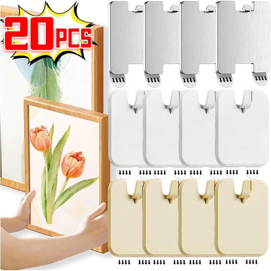 1/5/10pcs Portable White Photo Hanging Hooks, No-Drill Damage-Free Wall Photo Hooks, Self-Adhesive Decorative Picture Hooks, Suitable For Bathroom, Kitchen, Home, Door, Closet