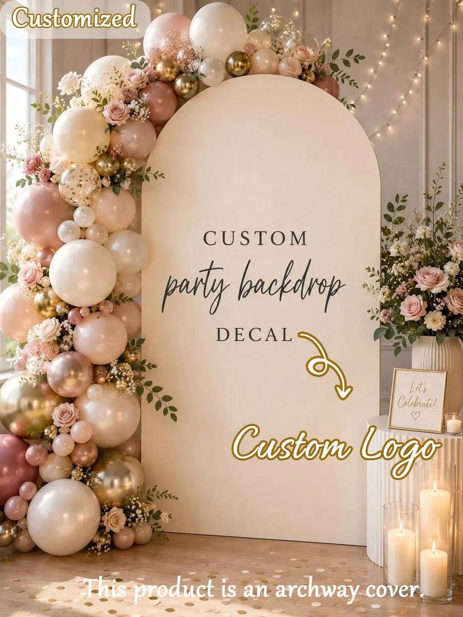 Custom Photo & Text Arch Decor, Personalized Wedding & Birthday Backdrop, Double-Sided Elastic Cover DIY Arch Wall Panel, Stretchable Wrinkle-Resistant Polyester Fabric, Party Decoration