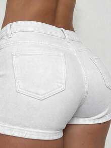 Summer New Versatile Distressed Vintage Denim Shorts, Skinny Sexy Shorts For Women - White - View 2