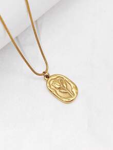 1 pieza Collar colgante de tulipán vintage versátil y premium, material de acero inoxidable de 18K de oro, collar elegante para mujer, adecuado para uso diario, vacaciones en la playa, viajes, combinación de atuendos, citas, fiestas, se puede usar como regalo de vacaciones - Amarillo Oro - Ver 2