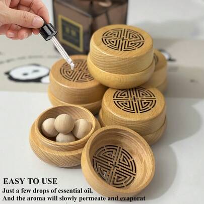 1pc Wooden Aroma Diffuser, Aroma Box And Wooden Ball Set, Vintage Hollow Screw Bottle Cap, Suitable For Home And Car Fragrance Decoration, Strong Volatility And Long-Lasting Scent, Creating A Pleasant And Comfortable Aromatic Environment