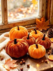 6pcs/1pc Artificial Fake Faux Velvet Foam Fabric Pumpkins Decoration,Autumn Home Pumpkin Decoration,Various Velvet Pumpkins,Realistic Pumpkins, Artificial Autumn Table Decor,Suitable For Thanksgiving,Autumn Dining Table Centerpiece,Autumn Home Farm Harvest Decor,Dining Table Centerpiece,Fireplace Mantel Kitchen Decor,Home Decor,Rustic Autumn Wedding,Fireplace Decor,Kitchen Decor,Artificial Autumn Dining Table Decor - A - View 1