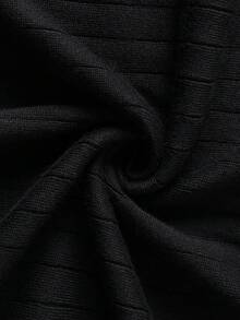 Solid Color Half-High Neck Vertical Stripe Short Sleeve Knit Pullover Top Men's Casual Slim Fit - Black - View 9
