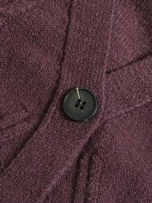 NiceArt Women Fall Winter Solid Color Retro V‑Neck Long Sleeve Argyle Cable Knit Wool Blend Cardigan, Daily Wear Sweater Coat - Burgundy - View 4