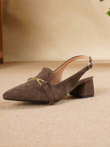 Elegant Suede Pointed Toe Chunky Heel 4.5cm Backless Sandals With Exquisite Cross Buckle Decor, Comfortable For Long Wear, Suitable For Shopping And Parties, Fashionable Women's Shoes - Brown - View 9