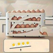 1pc 4-Tier Rolling Egg Rack - Space-Saving Side Door Design, Holds 30 Eggs, Smooth Glossy Finish, Convenient Handle | Suitable For Kitchen And Refrigerator Storage | Modern Kitchen Accessory | Durable Plastic Material - Multicolor - View 3