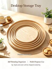 1pc Multi-Size Camel Color Natural Solid Wood Round Slouchy Tray, Coffee Tea Spice Storage, Refrigerator Organizer, Kitchen Tableware Display, Steak Sushi Board, Summer Holiday BBQ Picnic Graduation, Back To School Essential, Random Color - View 8