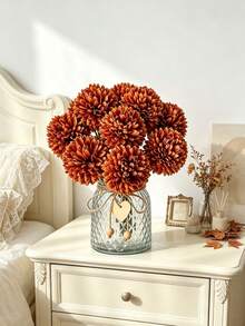 3/12pcs Artificial Chrysanthemum Balls, Hydrangea Balls, Wedding Decoration, Home Vase, Restaurant, Living Room, Bedroom, Bridal Bouquet, Birthday Party Decoration, New Year Valentine's Day Gift, Autumn Decoration, Back To School Room Decoration - Burnt Orange - View 2