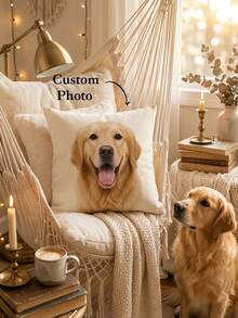 1pc Personalized Pet Photo Pillow, Custom Dog Cat Picture Throw Pillow, Soft Keepsake Cushion For Pet Lovers, Home Sofa Decor & Memorial Pet Gift For Pet Owners - Multicolor - View 2