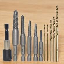UNISURE 11pcs Hex Shank Reverse Thread Screw Extractor + Twist Drill Bit Set, High-Speed Steel Material, Minimalist Silver Black Cylindrical Design With Twist Drill Bits, Screw Removal And Metal Drilling Tool, Suitable For Home Repair And Father's Day Gift - 6-piece Broken Wire Remover + 5-piece Drill - View 2