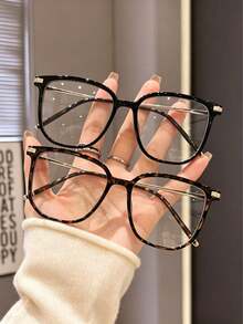2pcs Retro Fashion Big Frame Glasses For Women, Suitable For Daily Use, Clear Lens Accessory For Computer, Reading, Gaming, TV, Mobile Phone - Multicolor - View 2