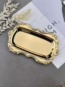 Vintage Embossed Floral Metal Serving Tray, Gold Silver Ornate Rectangular Decorative Platter, Luxury Storage Tray For Jewelry, Dessert, Cosmetics, Wedding, Vanity Table Decor - Multicolor - View 6