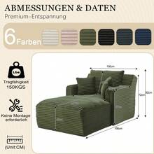 Sofa Bed Mattress - Green + Corduroy + 1 Seat - View 3