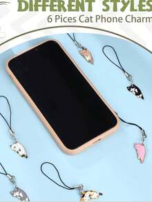 2pcs/6pcs Cute Phone Charm, Designed As A Black Cat That Doesn't Eat Fish, Featuring A Running Cat Pattern, Couple Style, Compatible With All Smartphones, Fashionable And Charming, Can Be Used As CCD Camera Keychain And Keyring - Multicolor - View 7