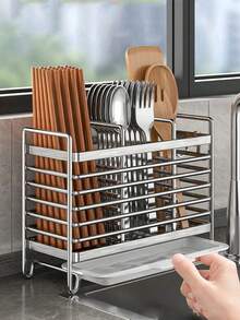 Stainless Steel Chopstick Holder, Wall-Mounted Kitchen Utensil Storage Rack, Rust-Proof Space-Saving Storage Box, Countertop And Wall Installation, Suitable For Home And Commercial Kitchens - Multiple Styles and Colors - View 2