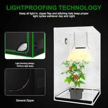 Tienda de campaña pequeña para aerogarden, 18 x 18 x 48 pulgadas, sistema de cultivo hidropónico, lona de Mylar de diamante 600D altamente reflectante con ventana de ventilación y bandeja - Negro - Ver 4