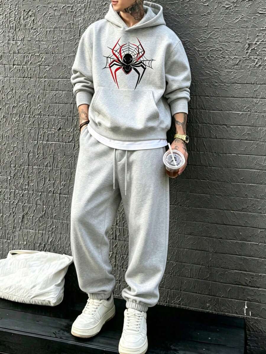 Men Hoodie Co-Ords - Grey - View 1