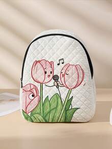 1pc Diamond Pattern Backpack, School Bag, Storage Bag, Travel Storage Backpack, Floral Print Design, Large Capacity Foldable Easy Storage Bag, Lightweight Burden Reduction, Reinforced Shoulder Straps + Zipper Closure, Large Capacity Storage More Organized, Convenient And Practical For Retrieving Items, Suitable For Student School Bag, Women's Commuter Backpack, Short Trip Bag, Campus Casual Backpack, Applicable For School Books, Daily Commute, Outdoor Travel - Multicolor - View 12