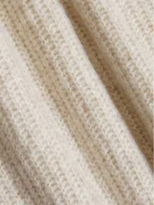 NiceArt Women's Autumn Oatmeal Color Mixed Wool Blend V-Neck Contrast Wave Trim Long Sleeve Loose Ribbed Knit Pullover Sweater, Neutral Soft Casual - Khaki - View 6