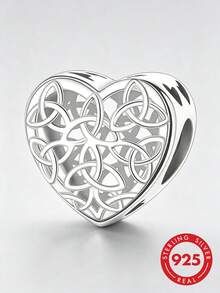 1pc 925 Sterling Silver Celtic Knot Hollow Heart Pendant, Unisex Eternal Jewelry Gift - Silver - View 1