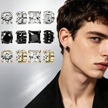 Set 6 Pasang Anting Jepit Magnetik Stainless Steel 304, Anting Tanpa Tindik dengan Batu Zirkonia Kubik Sintetis, Gaya Punk Unisex - set 6 pasang - View 6