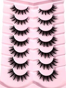 7Pairs Cat Eye Wet Look Curly False Eyelashes - Spiky Cartoon Style Transparent Band Natural Style Suitable For Daily And Party Makeup - Spiky Manga Lashes - View 4