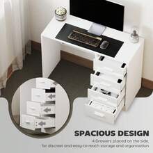 Computer Desk With Drawers, Dressing Table, High Gloss Home Office Writing Workstation, White On-Site - 1 - View 4