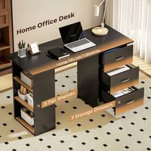 Computer Desk With Drawers, Home Office Desk, Writing Table, PC Workstation With 3 Storage Shelves Working, Study, 120 X 49 X 72, Black On-Site - 1 - View 4