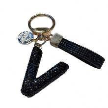 Beautiful Letter Keychain Faux Rhinestone Alphabet Elegant Black Gold Women's/Men's Accessories Suitable For Birthday Anniversary Gifts - Black - View 6