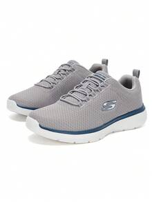 Skechers Men's Breathable Flyknit One-Piece Soft Sole Cushioned Daily Running Shoes - Gray Blue - View 1
