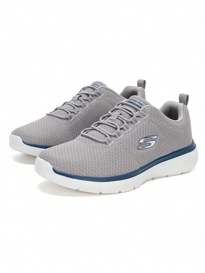Skechers Men's Breathable Flyknit One-Piece Soft Sole Cushioned Daily Running Shoes - Gray Blue - View 1