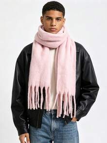 Men's Solid Color Tassel Scarf, Autumn/Winter Thickened Long Neck Warmer, Warm Scarf, Street Casual Versatile Accessory For Men - Multicolor - View 14