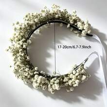 Artificial Flower Headpiece, White Starry Sky Flower Headpiece With Ribbon, Adjustable Flower Headpiece, Suitable For Wedding Bride Photography, Bohemian Beach Vacation Hair Accessory - White-green - View 8
