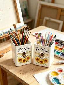 Keep Kindness Watercolor Bee Sunflower Daisy Multi-Function Storage Box Desktop Organizer, Creative Print Compact Storage Container For Home Countertop Organization; Suitable For Bathroom, Kitchen, Office, Bedroom, Living Room Countertop Placement; Supports Multi-Item Compatibility Space-Saving, Partitioned Storage Stable Placement Multi-Purpose, Can Store Makeup Brushes, Pens, Remote Controls - Multicolor - View 4