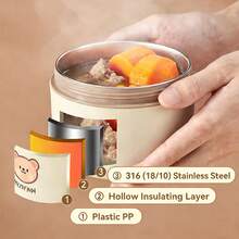 316 Stainless Steel Lunch Box, Bento Box Adult, Microwavable Lunch Containers, Portable Insulated Lunch Box, Travel Food Containers, Round Meal Prep Containers, Insulated Bowl With Lid, Bento Box With Bag, Leakproof, With Handle And Utensils - Multicolor - View 6