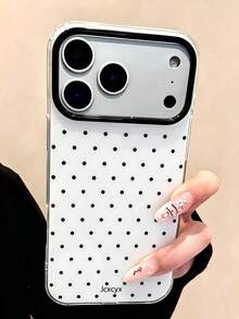 Cute Pink Polka Dot Pattern Glossy Jelly Phone Case, Compatible With IPhone 17 Pro Max 16 Pro Max 17 16 15 14 13 12 Pro Max 11, Cute Shockproof Soft Back Cover - Black - View 3