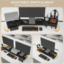 Dual Monitor Stand Riser With 2 Drawers, Adjustable Length And Angle, 116cm Monitor Riser Laptop, Computer, PC, Small Printer, Black - White + Engineered Wood - View 11