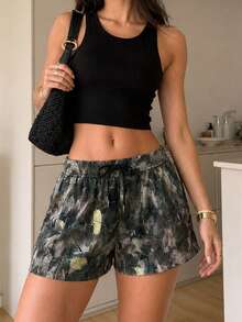 Women's Fashionable Camouflage Style Sports Shorts, Elastic Waistband With Drawstring Design, Suitable For Daily Wear And Workout, Recommended For Gym - Khaki - View 1