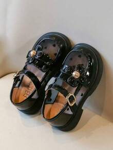 Fashionable New Baby Girl Flat Shoes, Decorated With Sweet Flowers, Breathable Low-Top Design Shoes - Black - View 3