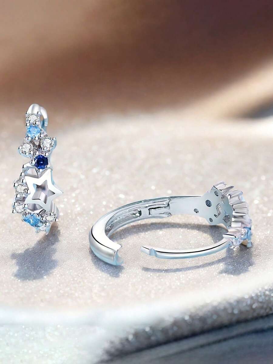 1對浪漫立方鋯石耳環,適合女性,婚禮、訂婚、派對珠寶,情人節禮物 - 銀色 - 查看 1