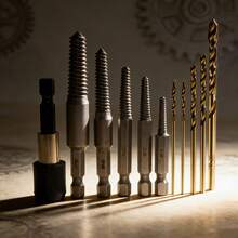 UNISURE 11pcs Hex Shank Reverse Thread Screw Extractor + Twist Drill Bit Set, High-Speed Steel Material, Minimalist Silver Black Cylindrical Design With Twist Drill Bits, Screw Removal And Metal Drilling Tool, Suitable For Home Repair And Father's Day Gift - 6-piece Broken Wire Remover + 5-piece Drill - View 5