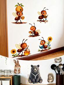 Funny Cartoon Ants Carrying Wall Sticker, Living Room Baseboard Background Decor Self-Adhesive Paper - Multicolor - View 1