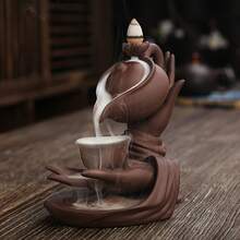 1pc Black Ceramic Incense Burner (Without Incense), Backflow Waterfall Smoke Design, Home Decor, Yoga Accessory, Indoor Aromatherapy Sandalwood Ornament - Multicolor - View 5